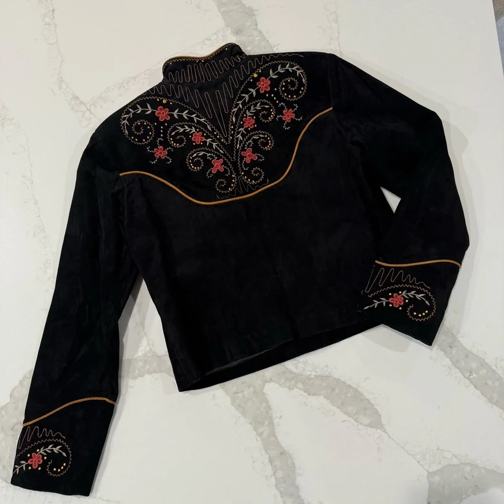 Vintage Overland Suede Leather Embroidered Crop Button Western Jacket Women’s 10 - Picture 8 of 10
